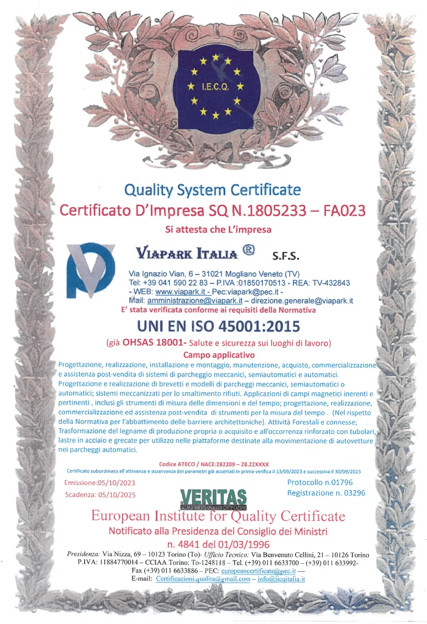 Certificazione ISO 45001 Viapark