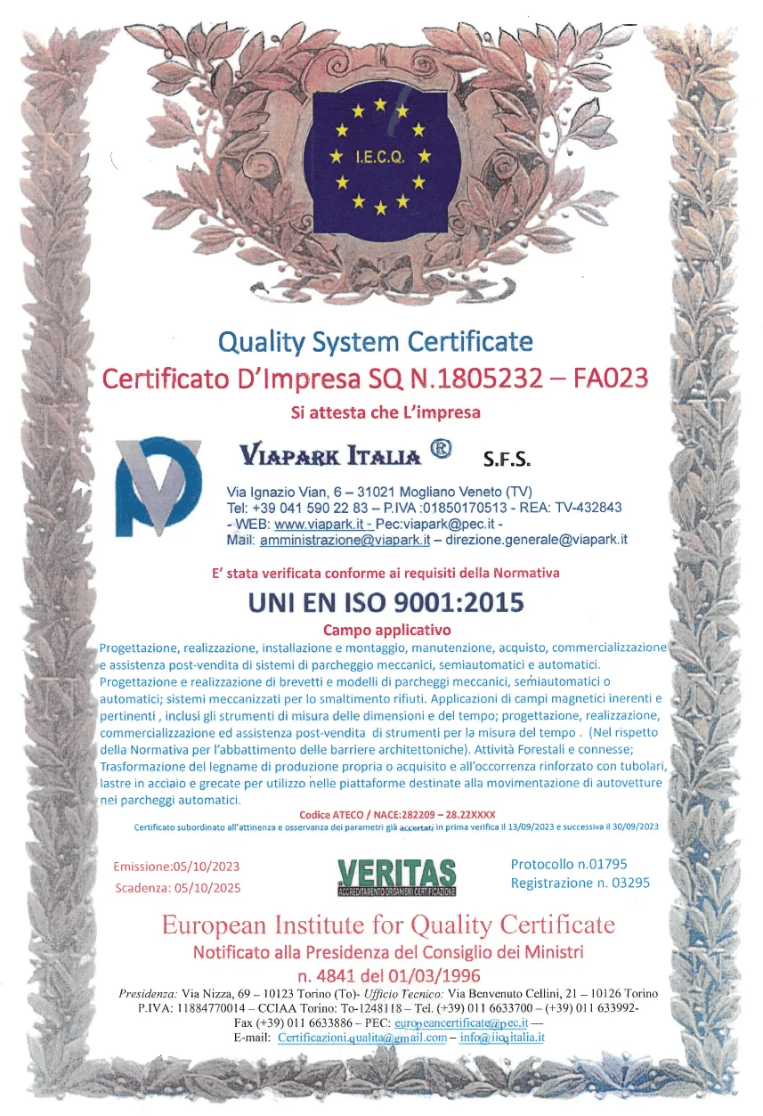 Certificazione ISO 9001 Viapark